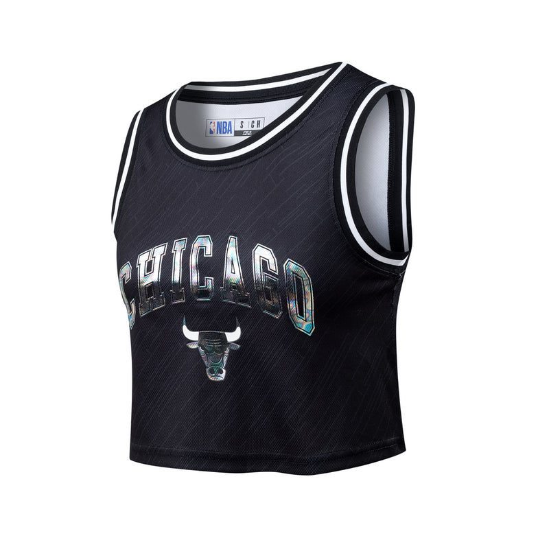 NBA Front Holographic Print Regular Fit Crop Jersey - Chicago Bulls