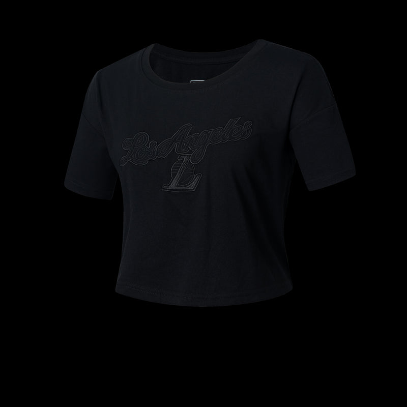 NBA Wordmark Embroidery Boxy Fit Cropped Top - BLACK LAKERS