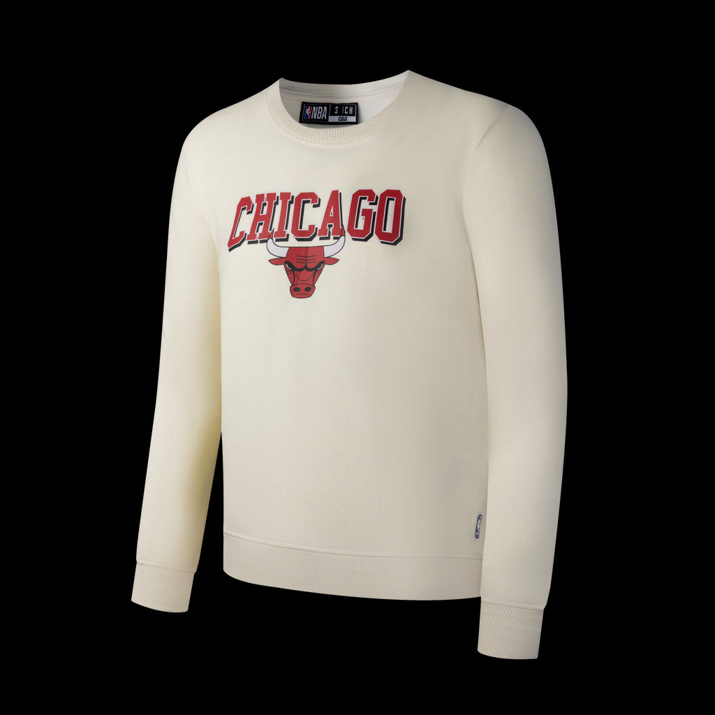 NBA Team Print Loose Fit Sweatshirt - OFF WHITE1, BULLS
