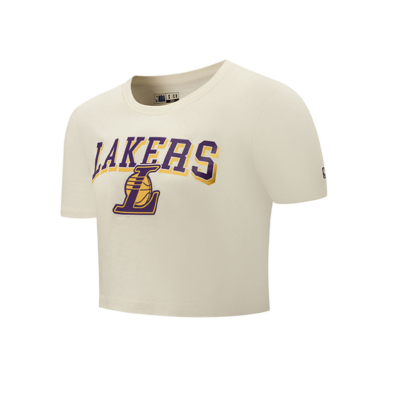 NBA Team Logo Print Boxy Fit Cropped Top - Los Angeles Lakers WHITE