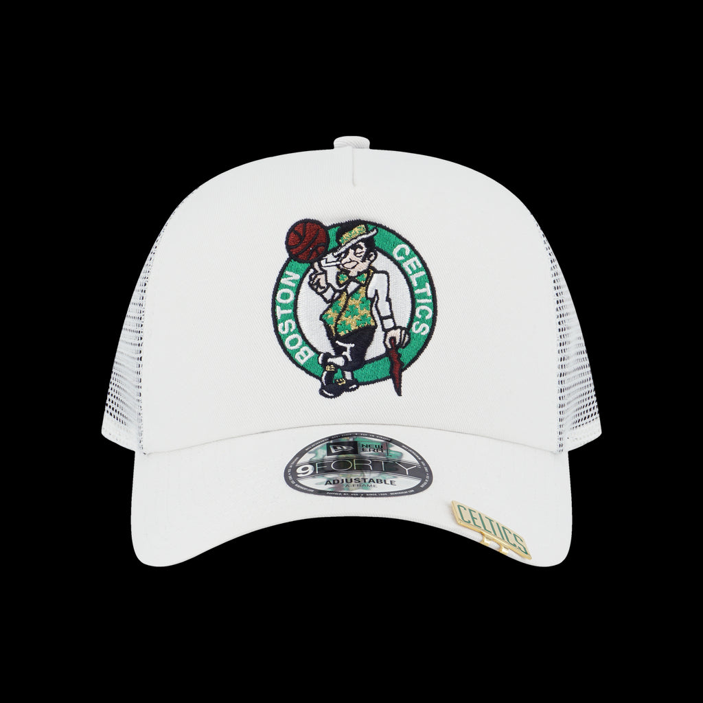 NBA BOSTON CELTICS VISOR CLIP SCARLET AND WHITE 9FORTY AF TRUCKER CAP