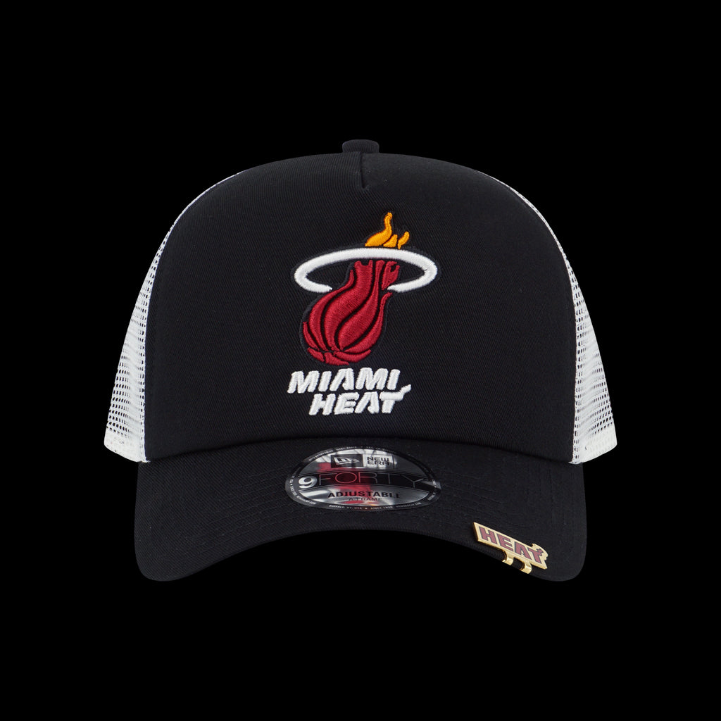 NBA MIAMI HEAT VISOR CLIP SCARLET AND WHITE 9FORTY AF TRUCKER CAP