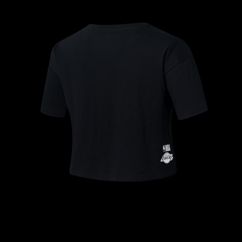 NBA Wordmark Embroidery Boxy Fit Cropped Top - BLACK LAKERS