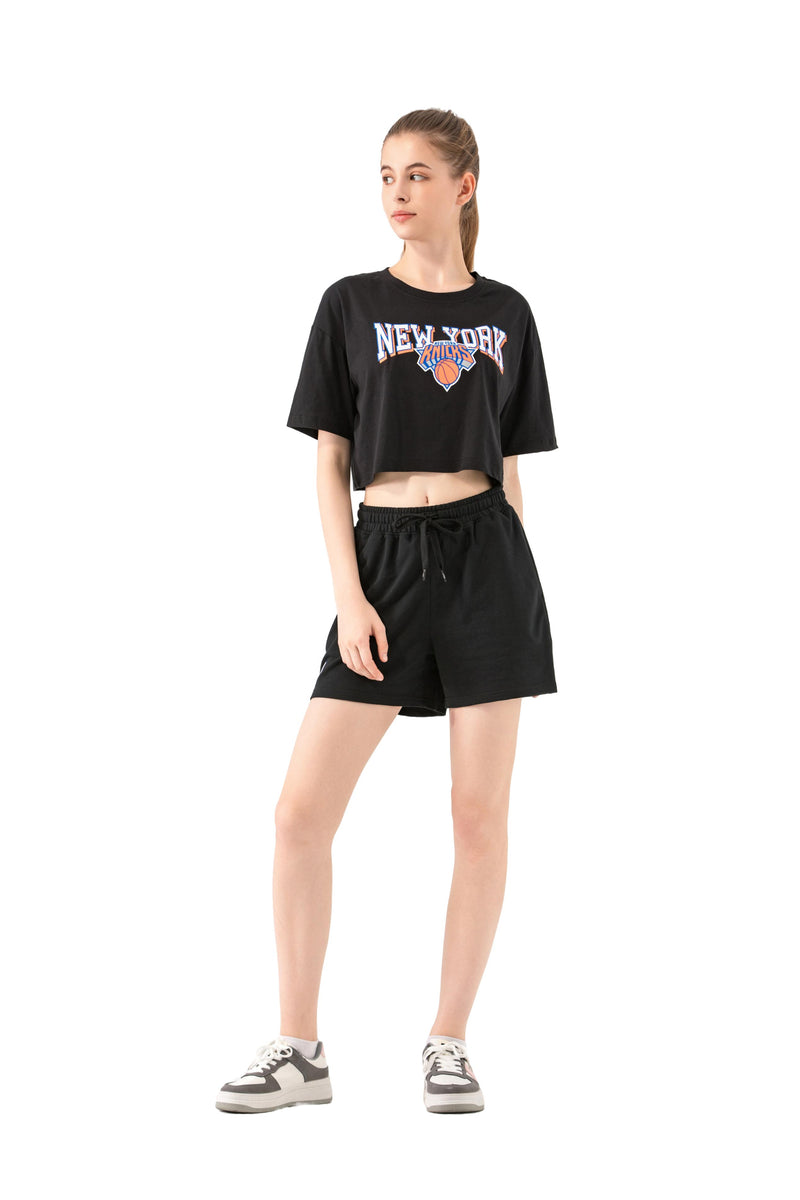 NBA Team Logo Print Boxy Fit Cropped Top - New York Knicks